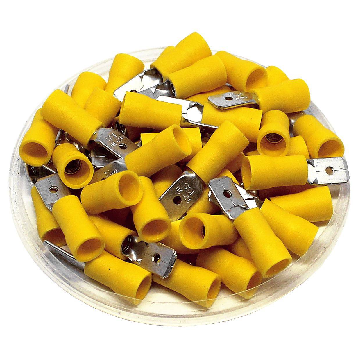 MDV5-250 - 12 to 10 AWG Vinyl PVC Insulated Quick Disconnects, Male, Yellow, 100 Pieces