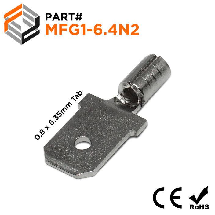 MFG1-6.4N2 - 22 to 16 AWG High Temp Male Quick Disconnects, Steel, 900°F, 100 Pieces
