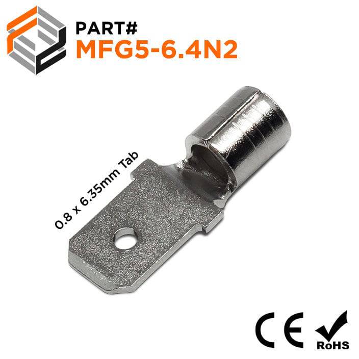 MFG5-6.4N2 - 12 to 10 AWG High Temp Male Quick Disconnects, Steel, 900°F, 100 Pieces