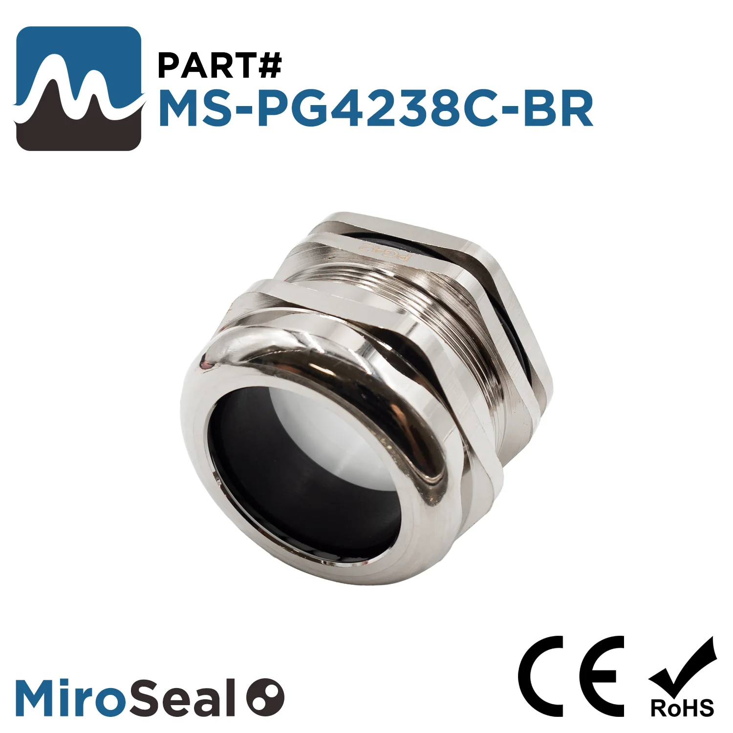 MS-PG4238C-BR - MiroSeal PG42 Cable Gland, Nickel Plated Brass, Range: 1-1/4" to 1-1/2", 1 Piece