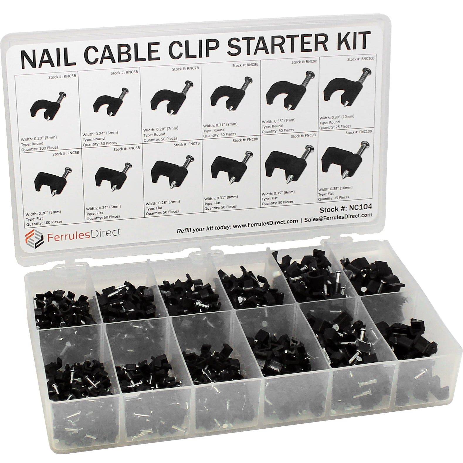 NC104 - Nail Cable Clips Kit - Round and Flat