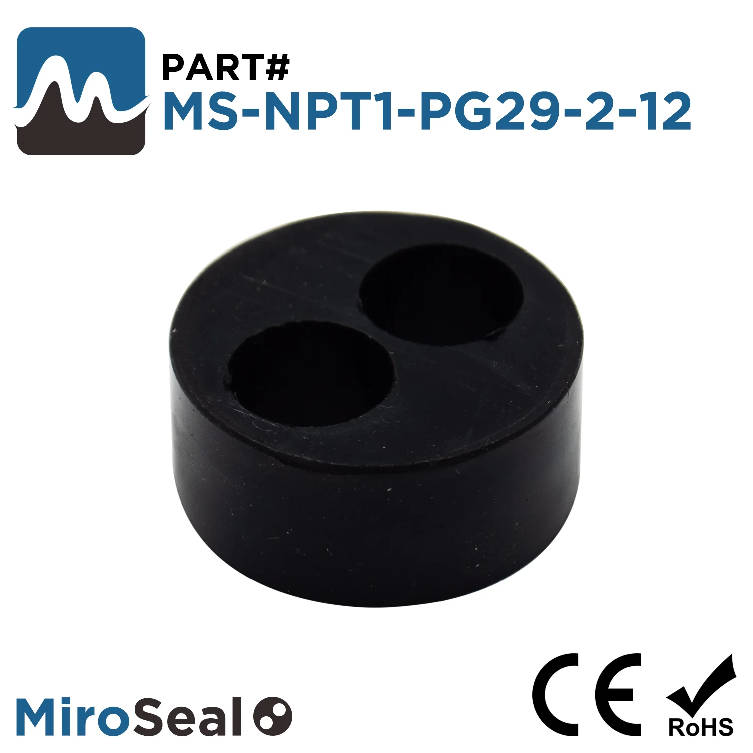 MS-NPT1-PG29-2-12 - MiroSeal Multi Hole Seals for Cable Glands, Fits: NPT1", PG29, M32, 2 Holes (12mm), 1 Piece