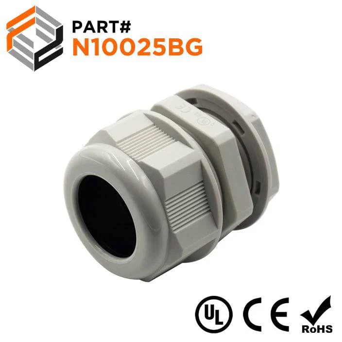 N10025BG - 1" NPT Thread Nylon Cable Gland, Beige, Range: 11/16" to 1", UL Listed, IP68, IP69K - 1 Piece