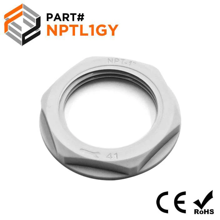 NPT100GY-LN - NPT Thread Nylon Lock Nut for 1" Cable Glands, Gray, UL Approved, 1 Piece