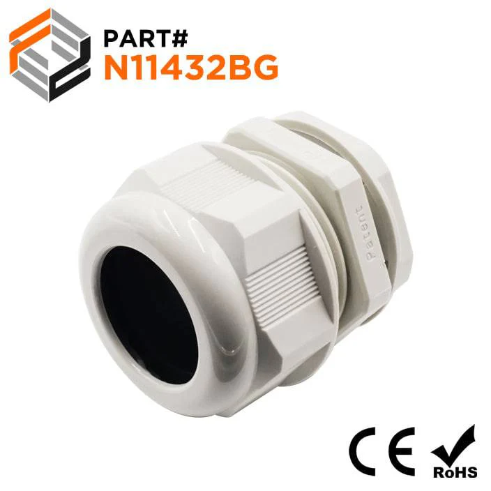 N11432BG - 1 1/4" NPT Thread Nylon Cable Gland, Beige, Range: 7/8" to 1-1/4", UL Listed, IP68, IP69K - 1 Piece