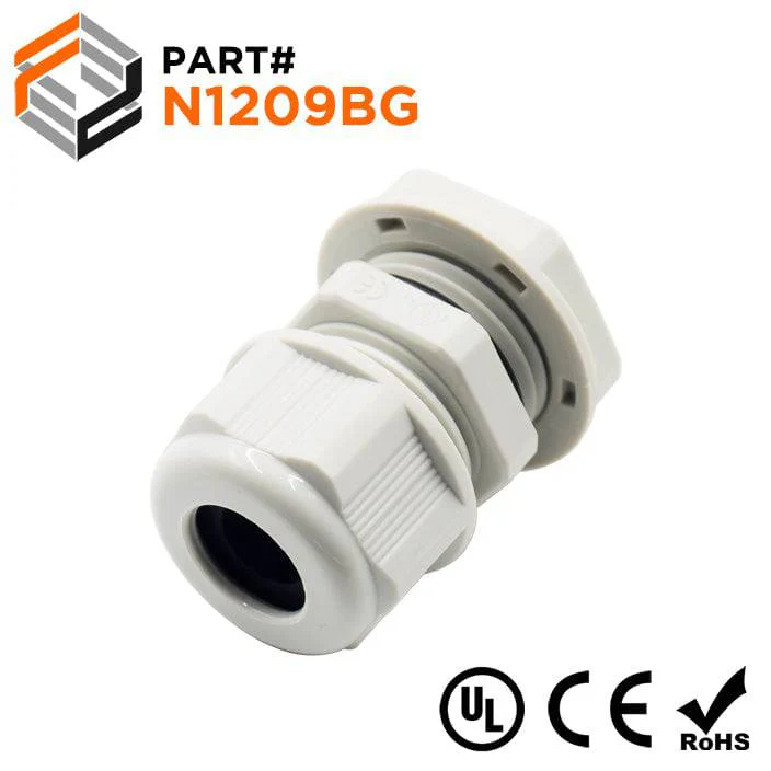 N1209BG - 1/2" NPT Thread Nylon Cable Gland, Beige, Range: 3/16" to 3/8", UL Listed, IP68, IP69K - 1 Piece