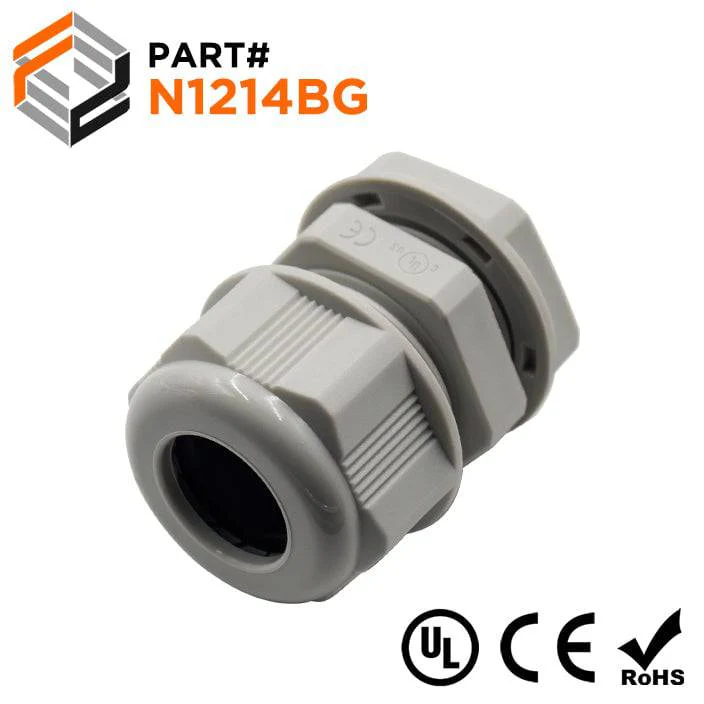 N1214BG - 1/2" NPT Thread Nylon Cable Gland, Beige, Range: 3/8" to 9/16", UL Listed, IP68, IP69K - 1 Piece
