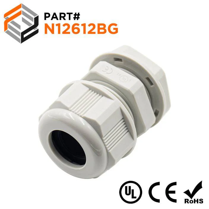 N12612BG - 1/2" NPT Thread Nylon Cable Gland, Beige, Range: 1/4" to 1/2", UL Listed, IP68, IP69K - 1 Piece