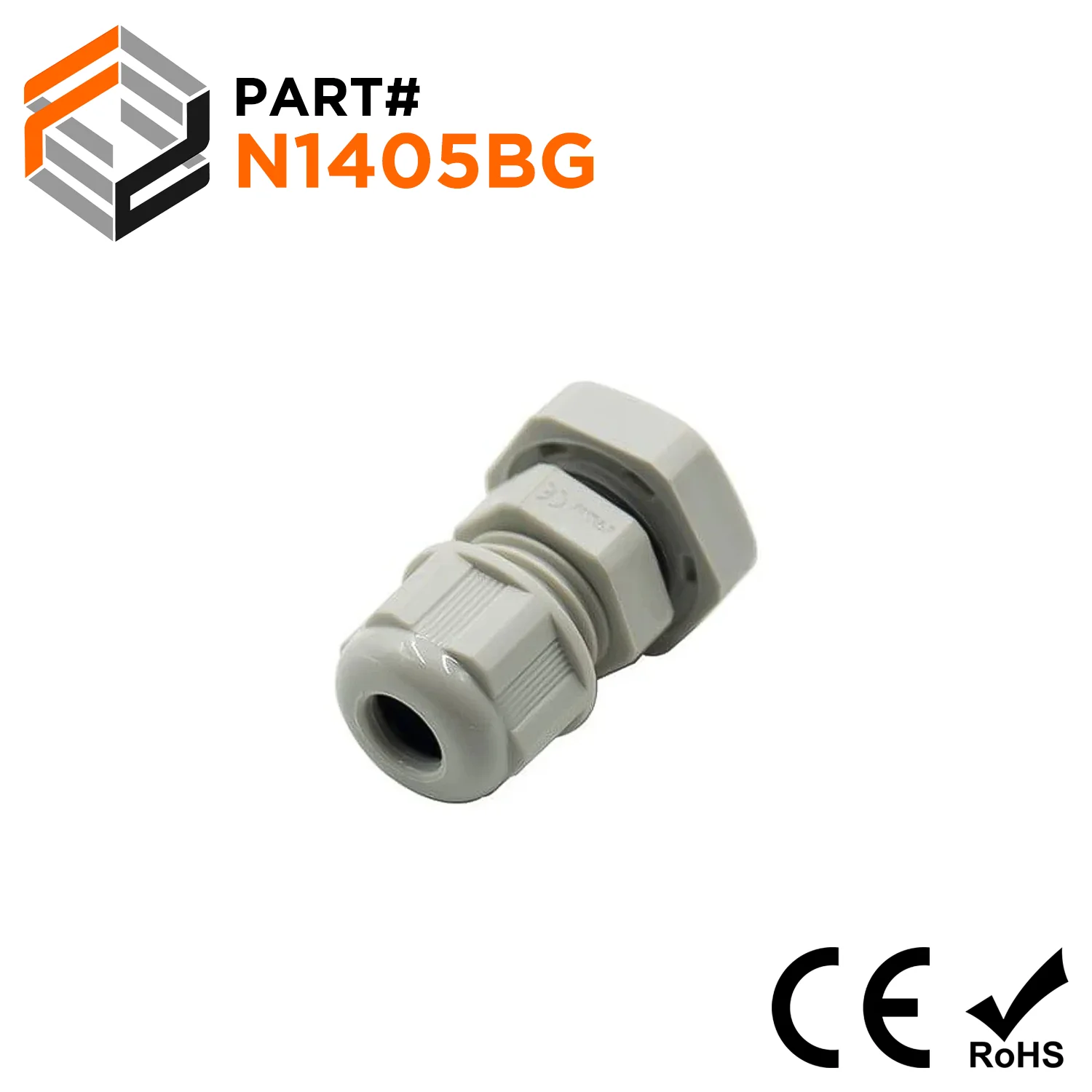 N1405BG - 1/4" NPT Thread Nylon Cable Gland, Beige, Range: 1/16" to 3/16", IP68, IP69K - 1 Piece