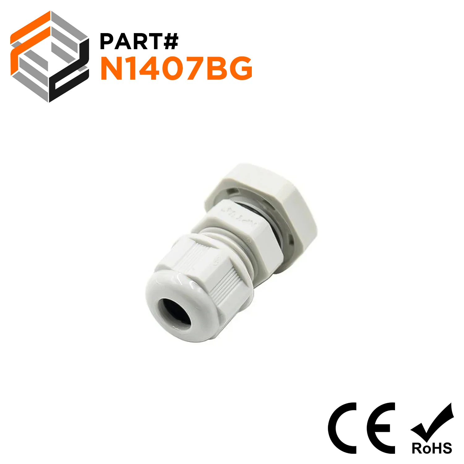 N1407BG - 1/4" NPT Thread Nylon Cable Gland, Beige, Range: 1/8" to 1/4", IP68, IP69K - 1 Piece