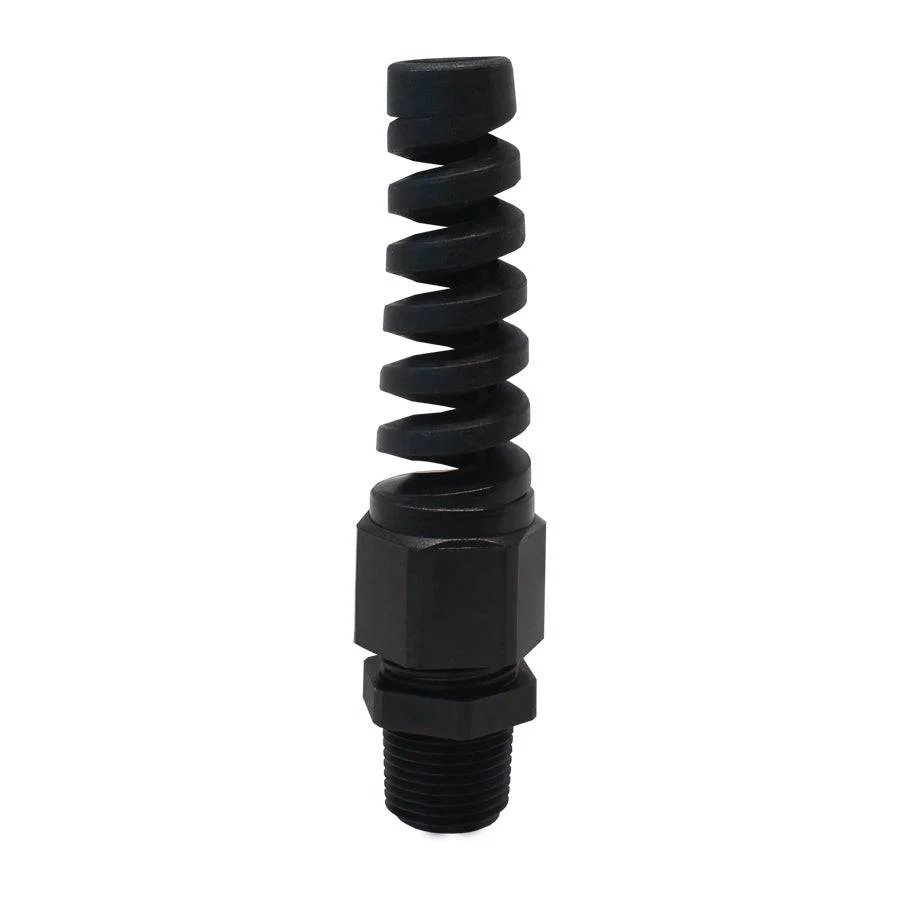 N3808SRB - 3/8" NPT Thread Nylon Cable Gland with Strain Relief, Black, Range: 3/16" to 5/16", UL Listed, IP68, IP69K - 1 Piece
