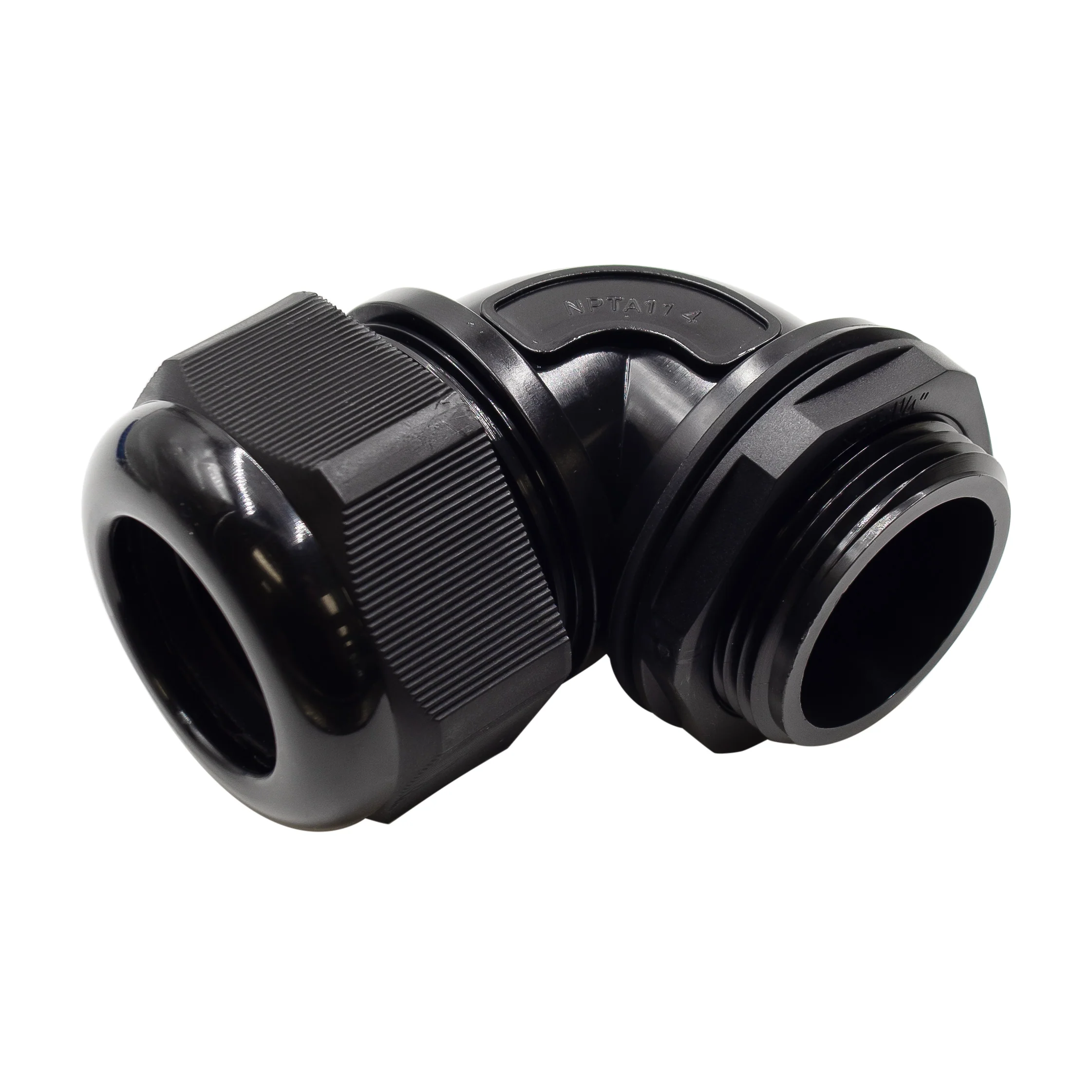 NPTA114 - 1-1/4" NPT Thread Nylon Cable Gland, Black, Right Angle, IP68, Range: 22-29mm, 1 Piece - Image 2