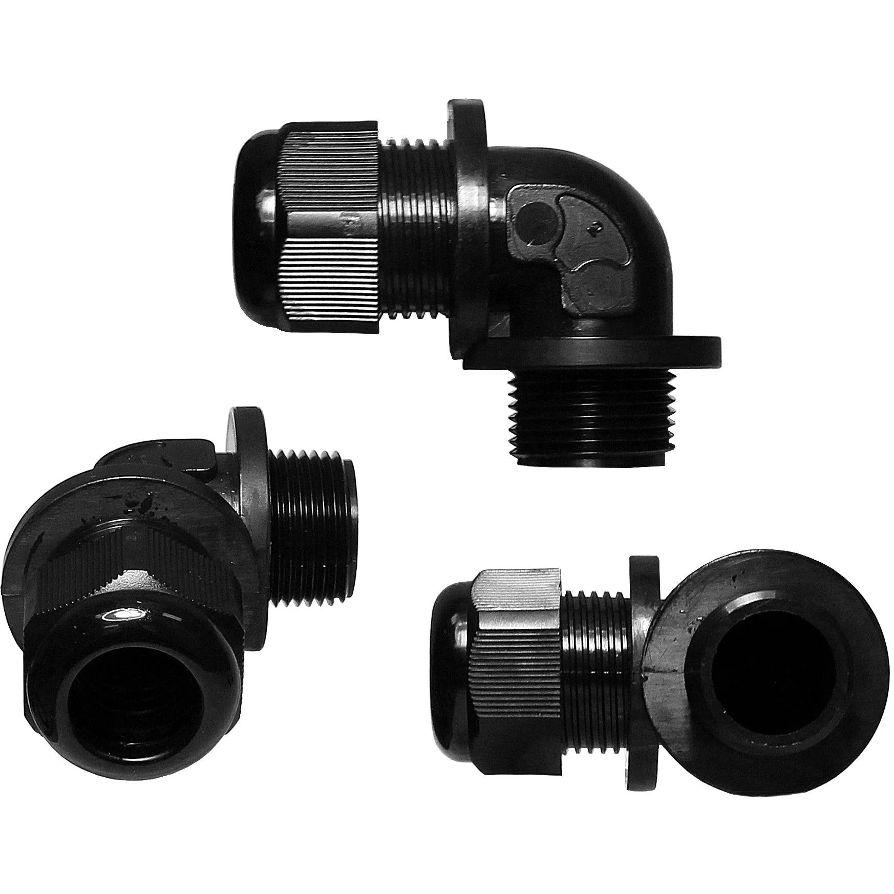 NPTA34-BK - 3/4" NPT Thread Nylon Cable Gland, Black, Right Angle, IP68, 13-16mm Range, 1 Piece - Image 2