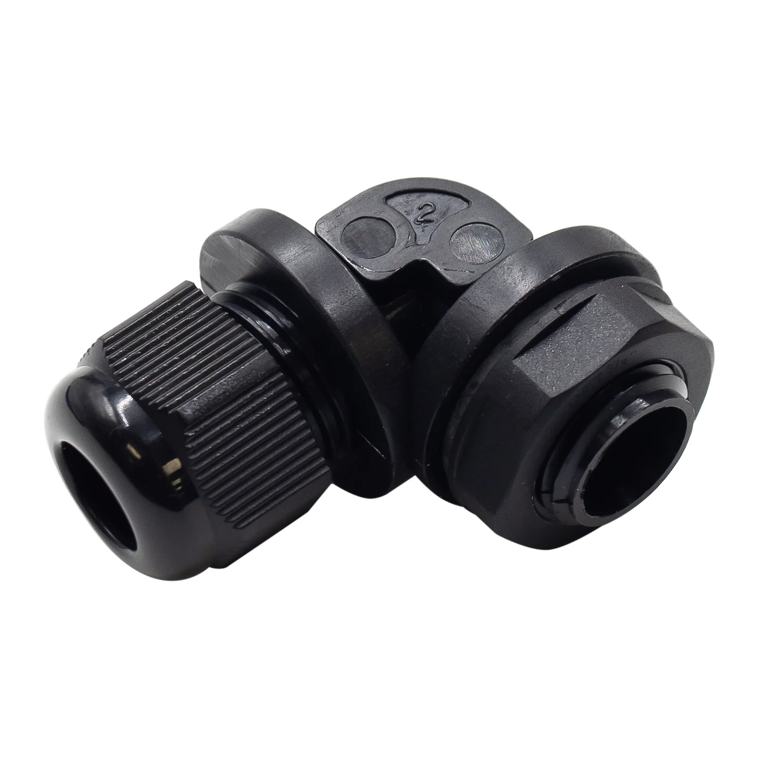 NPTA38-BK - 3/8" NPT Thread Nylon Cable Gland, Black, Right Angle, IP68, 5-9mm Range, 1 Piece - Image 2