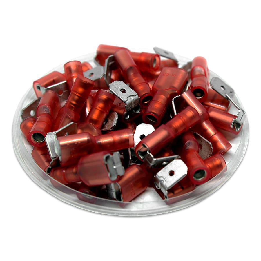 PBDFNYD1-250 - 22 to 16 AWG Nylon Piggyback Terminals, Red, Double Crimp, Fully Insulated, 100 Pieces