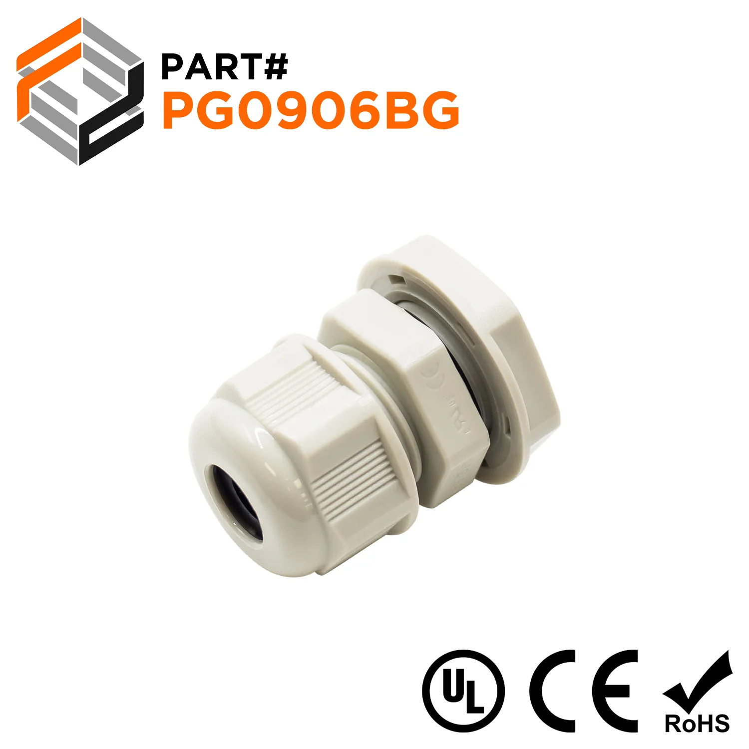 P0906BG - PG9 Thread Nylon Cable Gland, Beige, Range: 1/16" to 1/4", UL Listed, IP68, IP69K -  1 Piece
