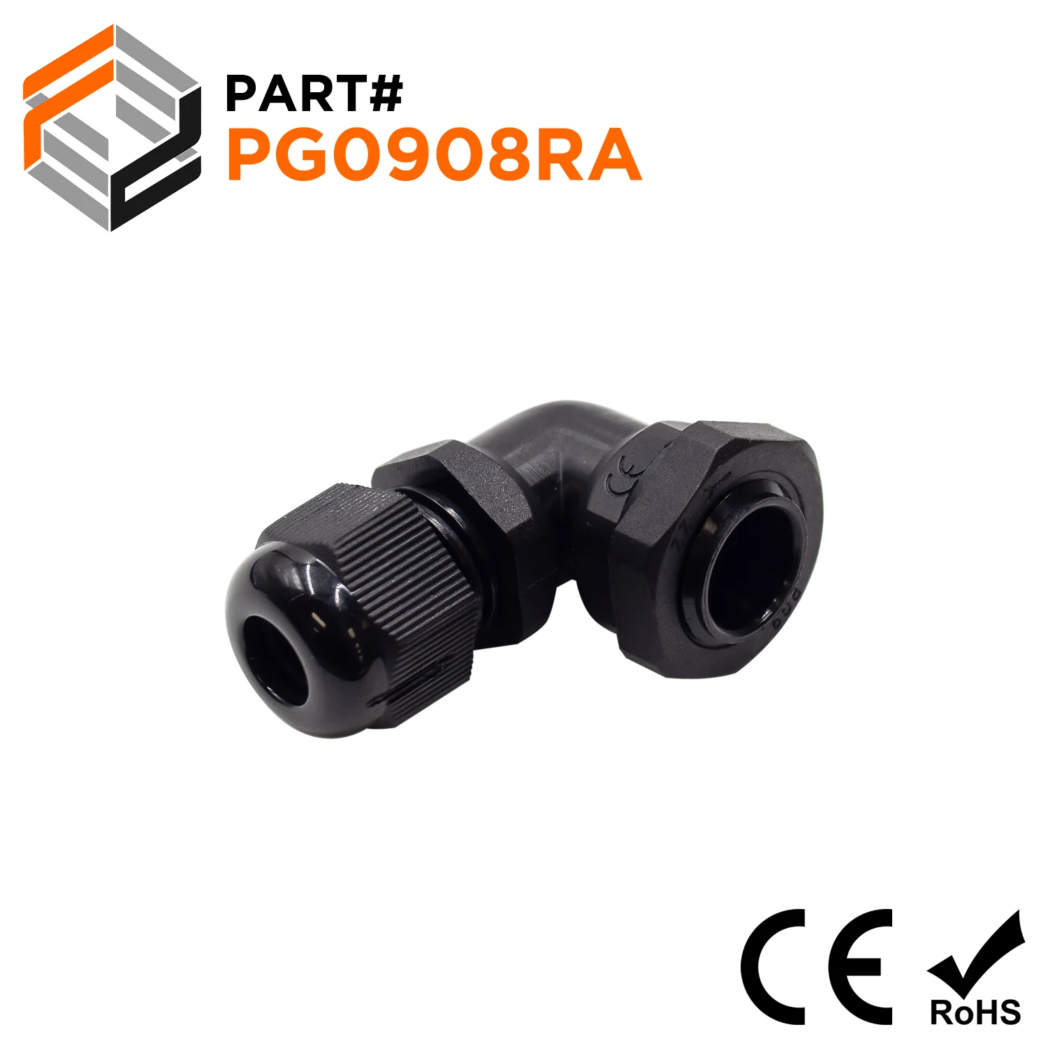 PG9 Right Angle Cable Gland - 4-8mm - Black - PG0908RA