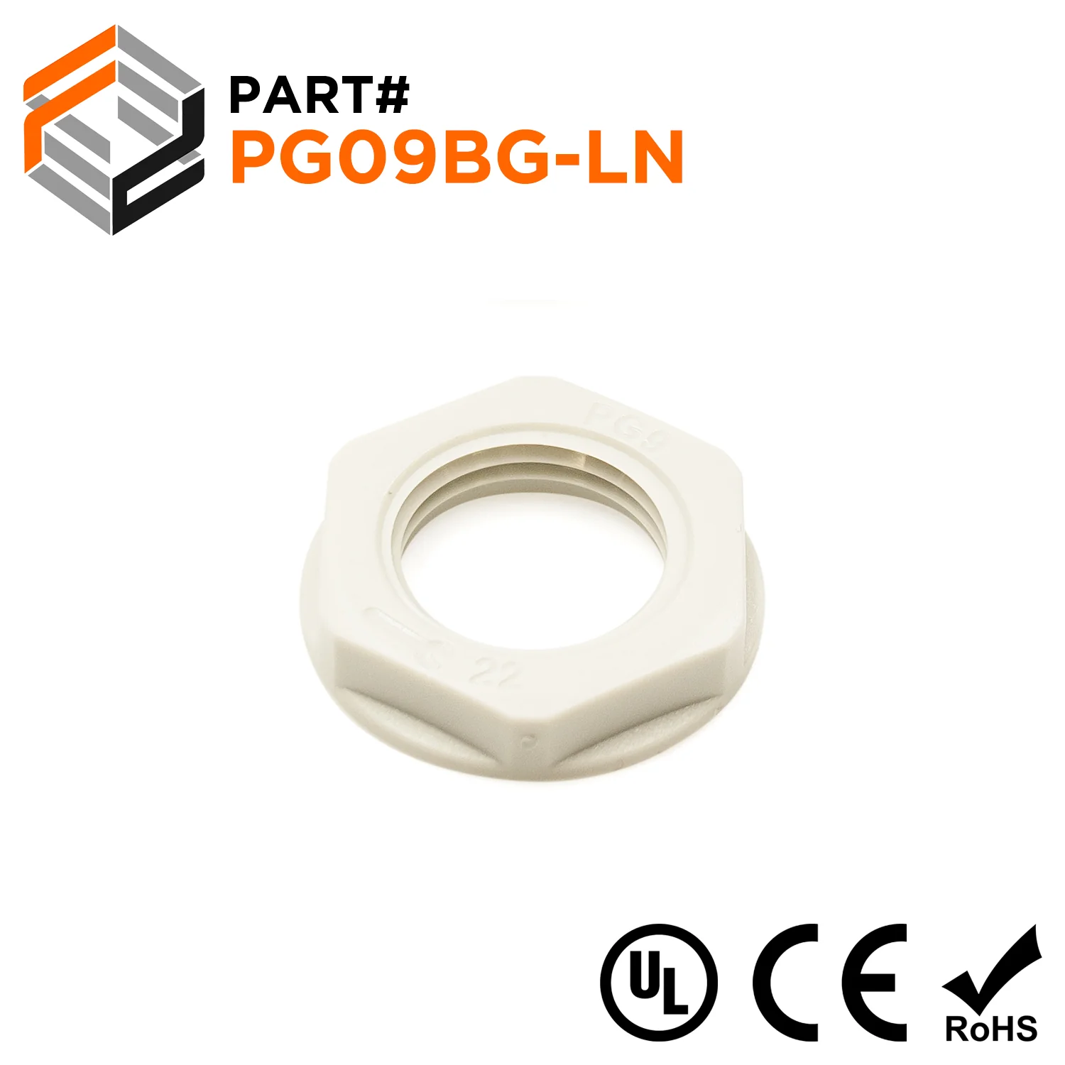 PG9 Thread Nylon Lock Nut for PG Cable Glands, Beige, UL Approved, 1 Piece - PG09BG-LN