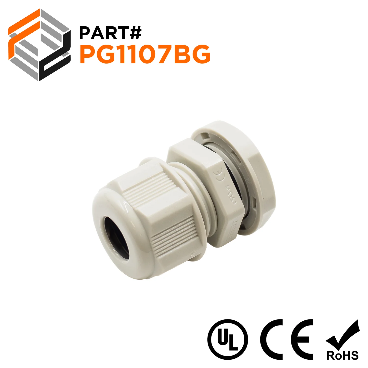 P1107BG - PG11 Thread Nylon Cable Gland, Beige, Range: 1/8" to 1/4", UL Listed, IP68, IP69K - 1 Piece