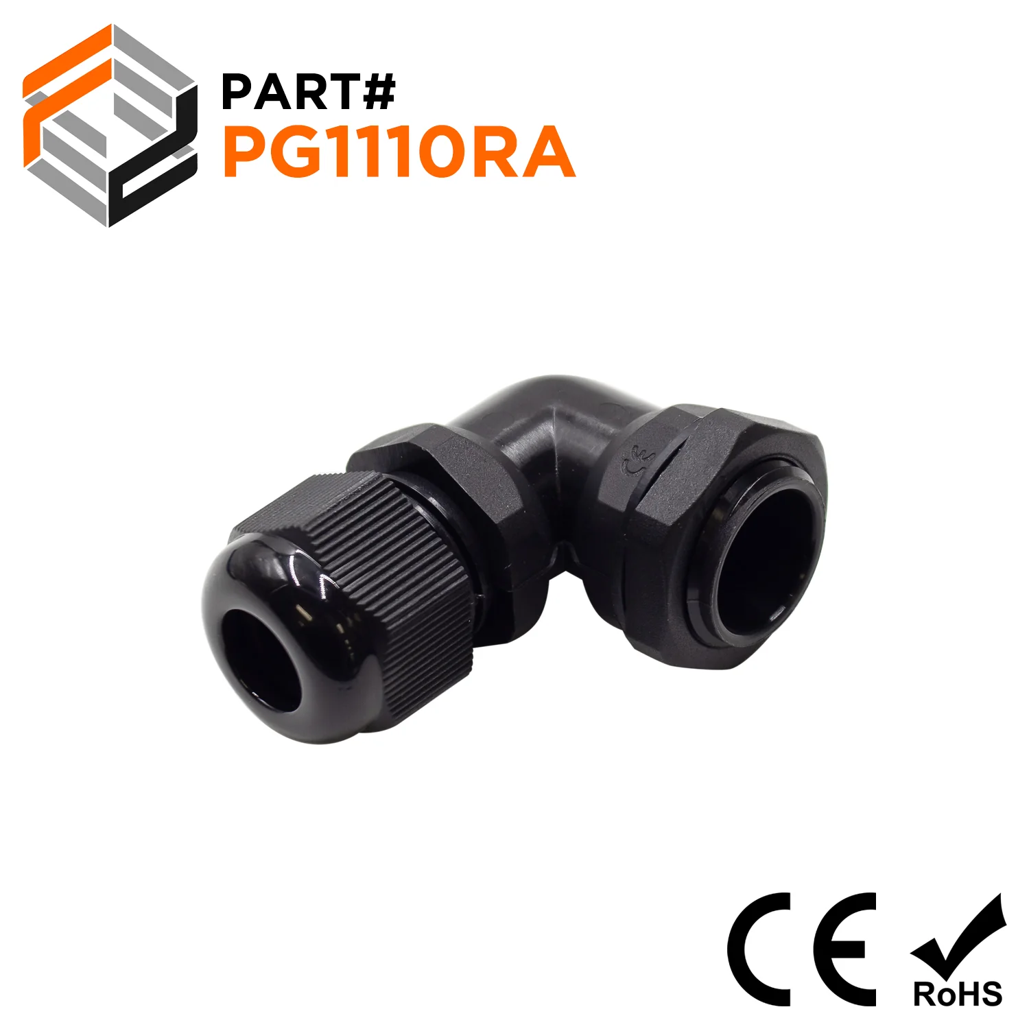PG11 Right Angle Cable Gland - 5-10mm - Black - PG1110RA