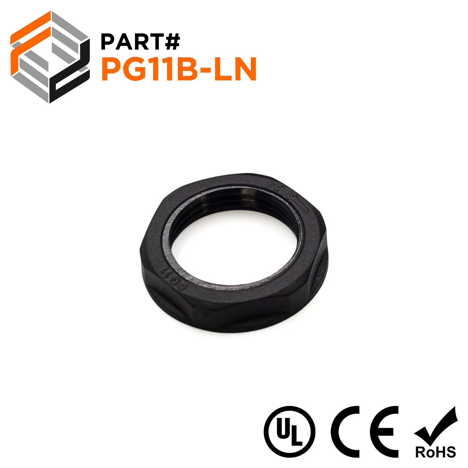 PG11 Thread Nylon Lock Nut for PG Cable Glands, Black, UL Approved, 1 Piece - PG11B-LN