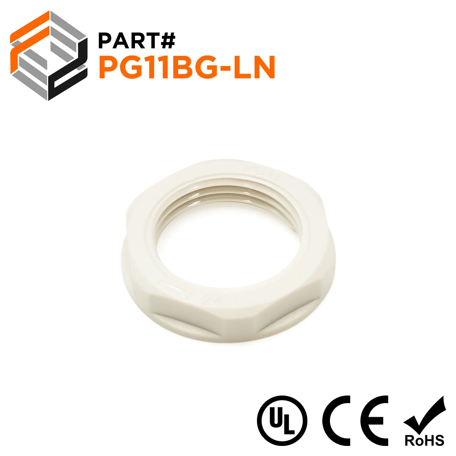 PG11 Thread Nylon Lock Nut for PG Cable Glands, Beige, UL Approved, 1 Piece - PG11BG-LN