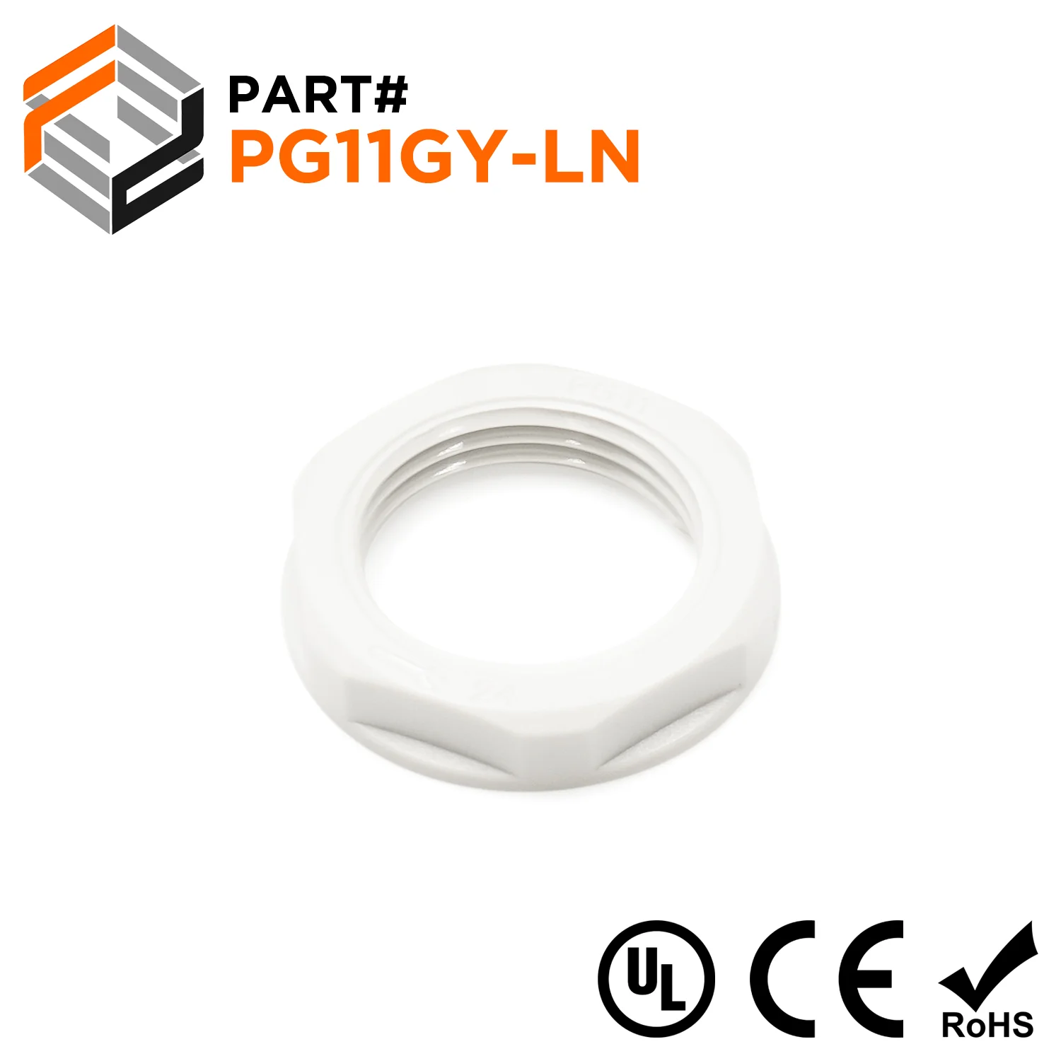 PG11 Thread Nylon Lock Nut for PG Cable Glands, Gray, UL Approved, 1 Piece - PG11GY-LN