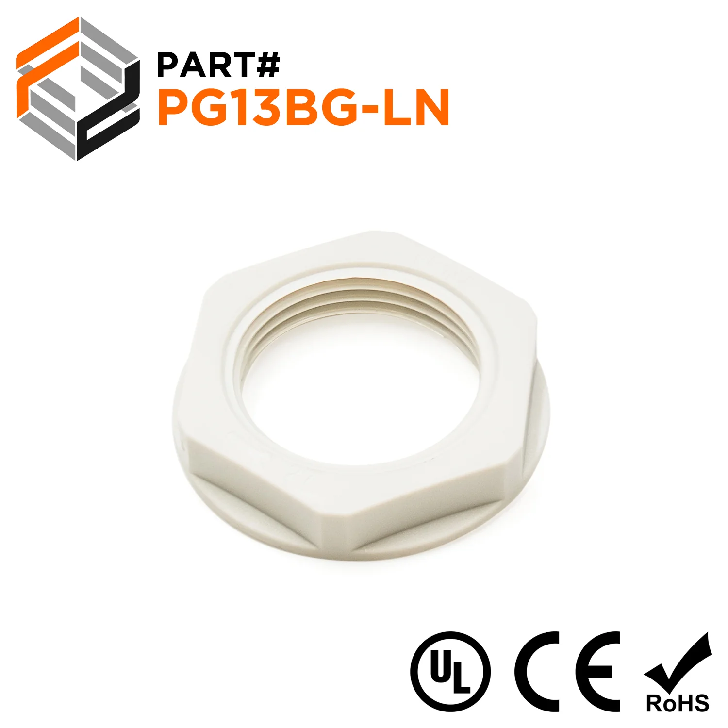 PG13 Thread Nylon Lock Nut for PG Cable Glands, Beige, UL Approved, 1 Piece - PG13BG-LN