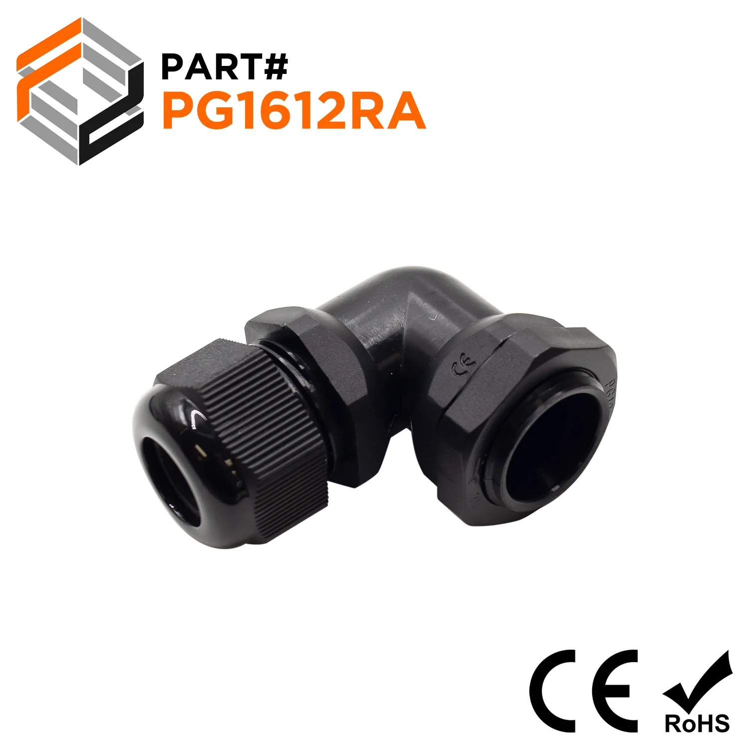 PG16 Right Angle Cable Gland - 7-12mm - Black - PG1612RA