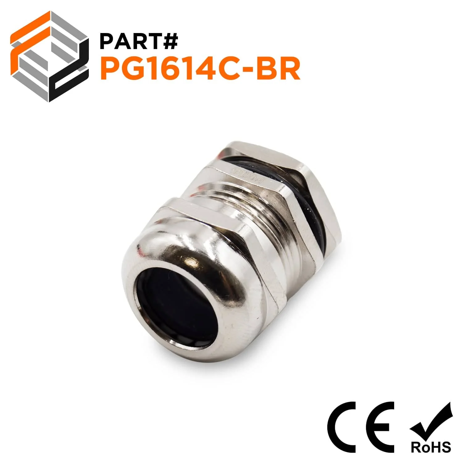 PG1614C-BR - PG16 Cable Gland & Lock Nut, Nickel Plated Brass, Range: 3/8" to 9/16", 1 Piece