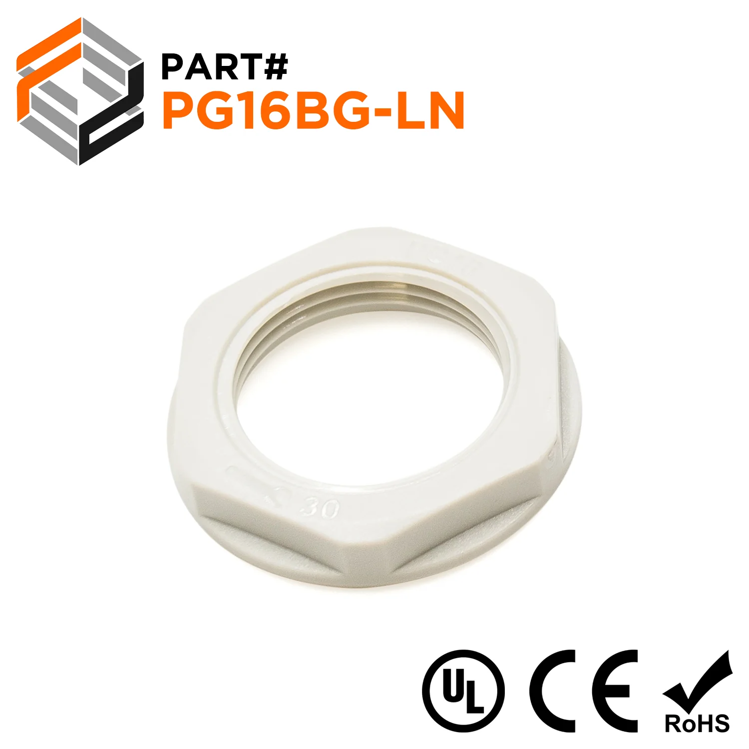 PG16 Thread Nylon Lock Nut for PG Cable Glands, Beige, UL Approved, 1 Piece - PG16BG-LN