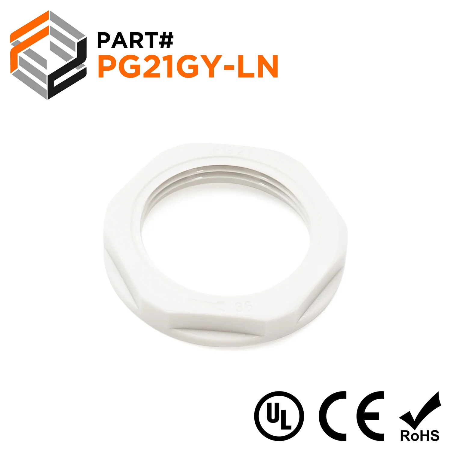 PG21 Thread Nylon Lock Nut for PG Cable Glands, Gray, UL Approved, 1 Piece - PG21GY-LN