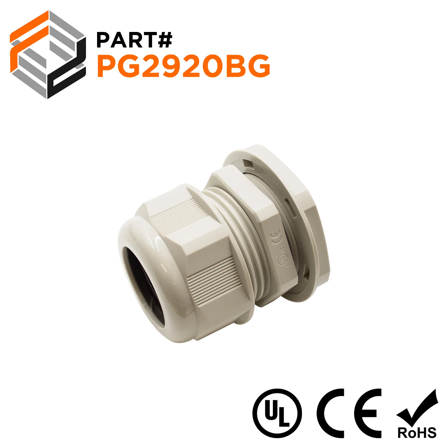 P2920BG - PG29 Thread Nylon Cable Gland, Beige, Range: 1/2" to 13/16", UL Listed, IP68, IP69K - 1 Piece