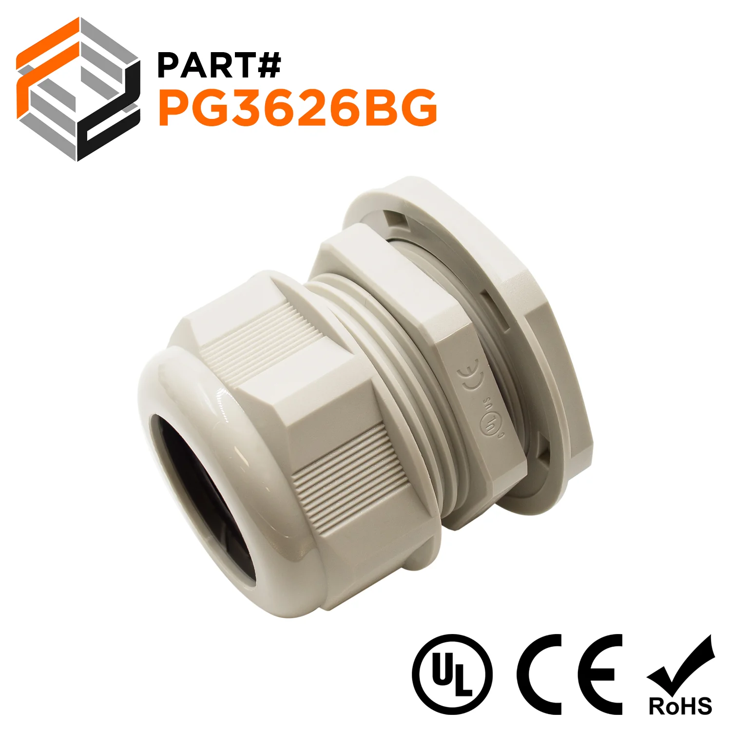 P3626BG - PG36 Thread Nylon Cable Gland, Beige, Range: 13/16" to 1", UL Listed, IP68, IP69K - 1 Piece