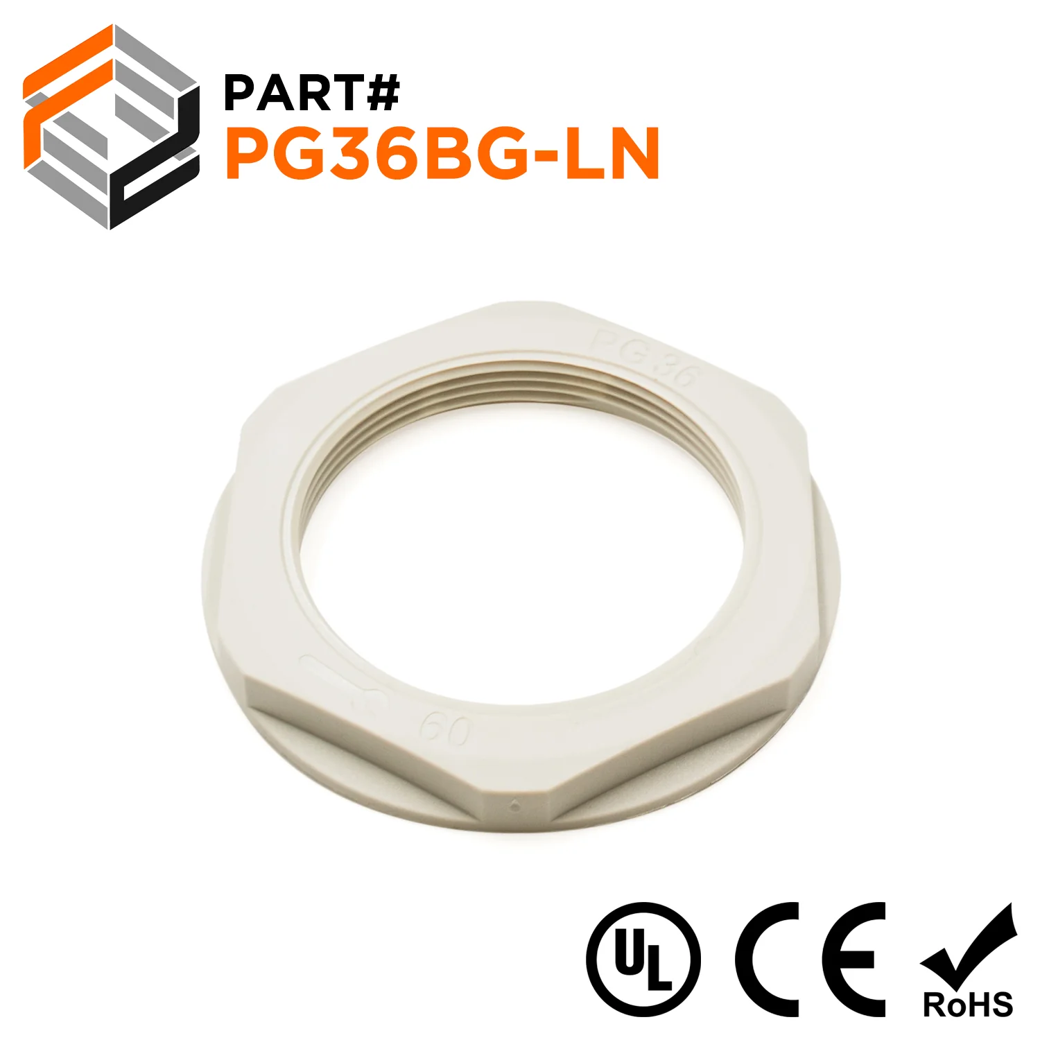 PG36 Thread Nylon Lock Nut for PG Cable Glands, Beige, UL Approved, 1 Piece - PG36BG-LN