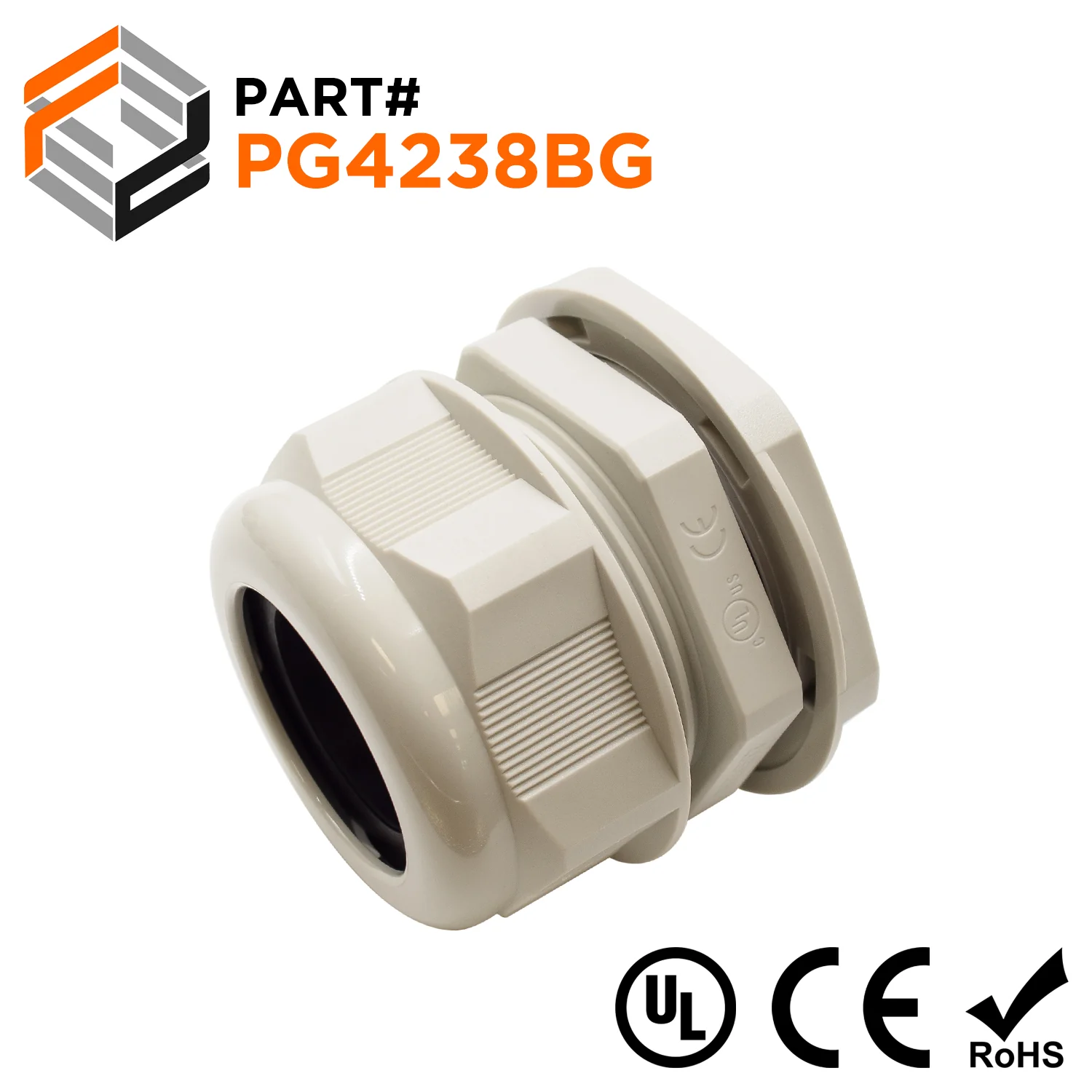 P4238BG - PG42 Thread Nylon Cable Gland, Beige, Range: 1-1/4" to 1-1/2", UL Listed, IP68, IP69K - 1 Piece