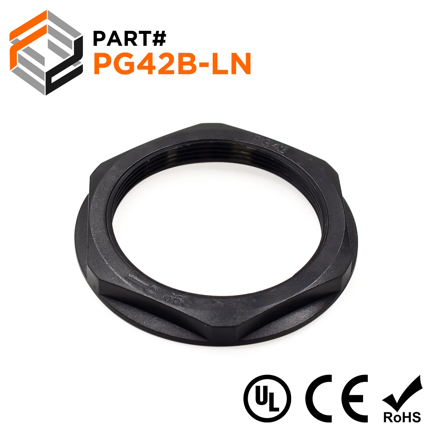PG42 Thread Nylon Lock Nut for PG Cable Glands, Black, UL Approved, 1 Piece - PG42B-LN