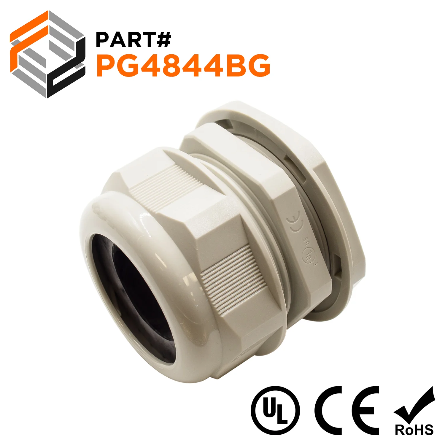 P4844BG - PG48 Thread Nylon Cable Gland, Beige, Range: 1-7/16" to 1-3/4", UL Listed, IP68, IP69K - 1 Piece