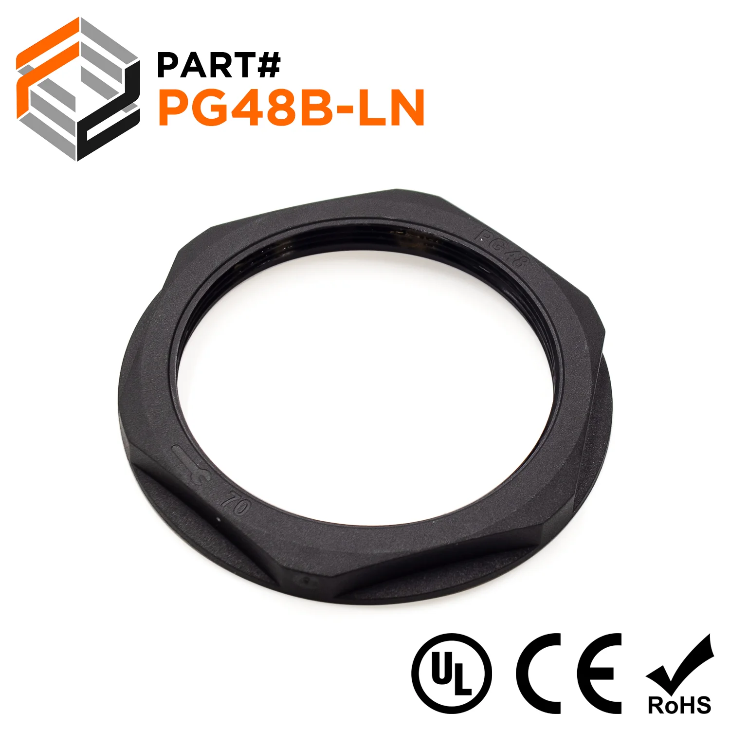 PG48 Thread Nylon Lock Nut for PG Cable Glands, Black, UL Approved, 1 Piece - PG48B-LN