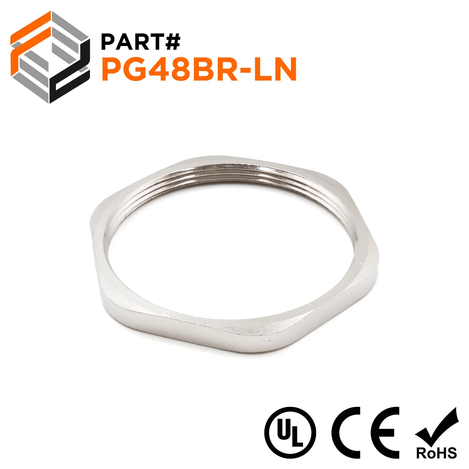 PG48 Thread Nickel Plated Brass Lock Nut for PG Cable Glands, UL Approved, 1 Piece - PG48BR-LN