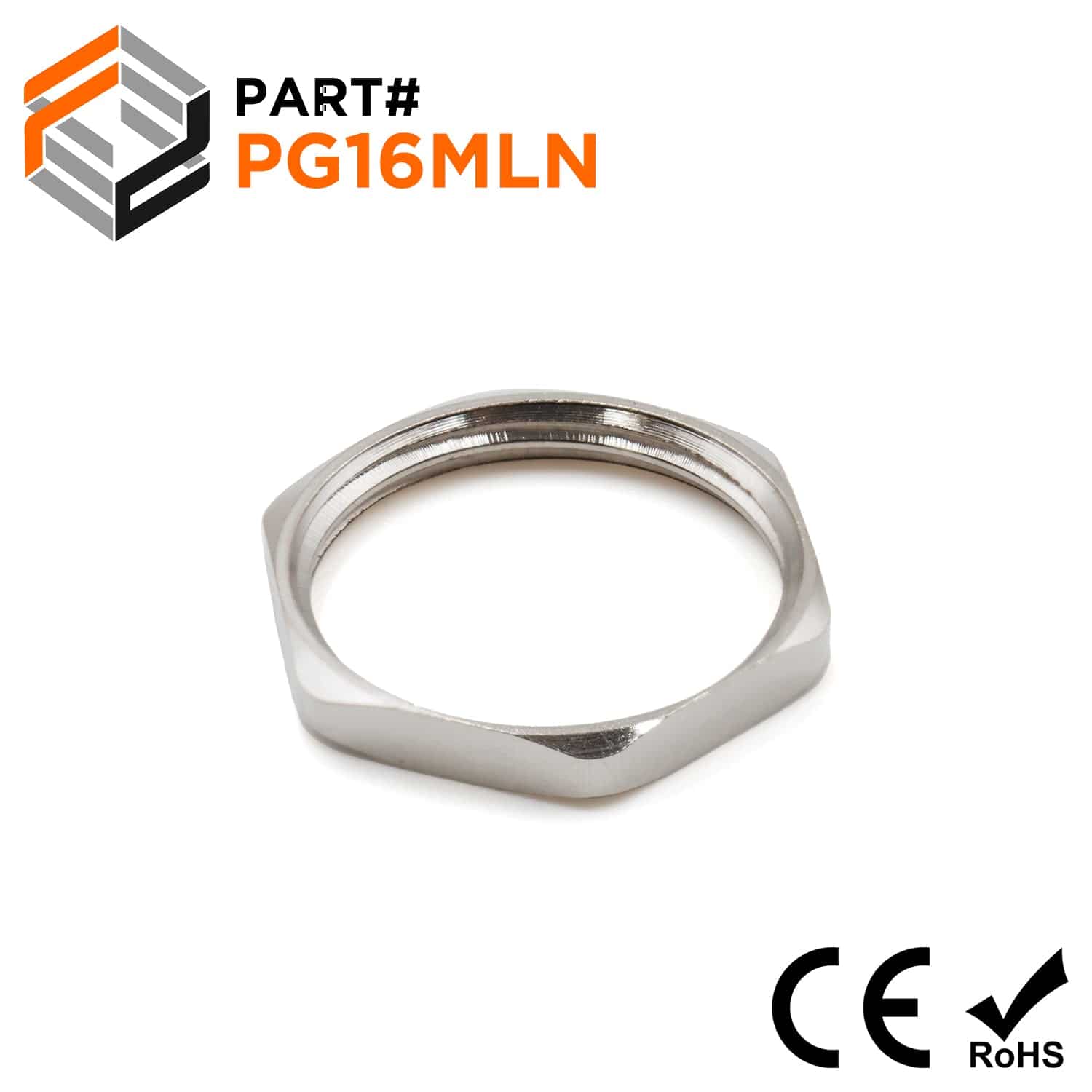 PG16 Lock Nut for Cable Glands, Nickel Plated Brass - 1 Piece - PGC16MLN