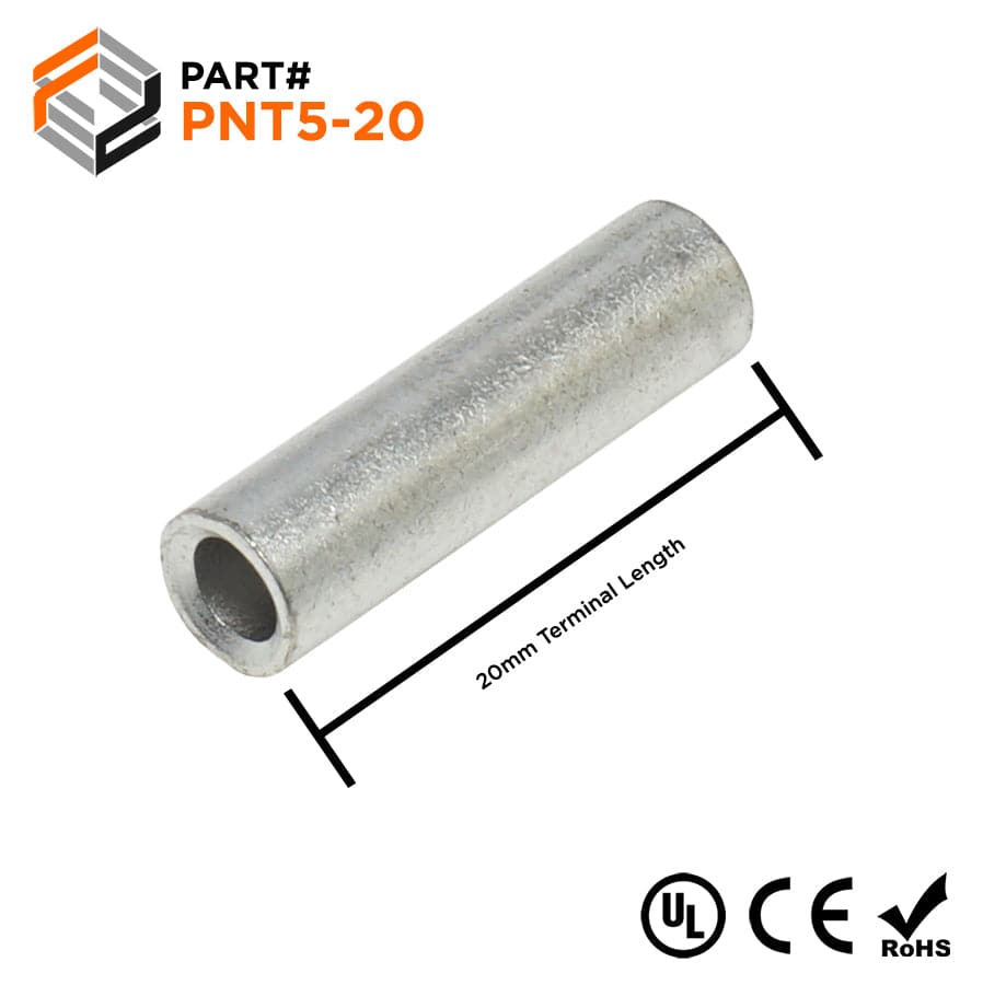 PNT5-20 - 12 to 10 AWG Non Insulated Parallel Connectors, 13/16" Length, 100 Pieces