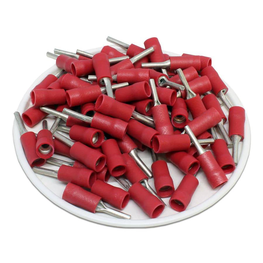 PTD1-10 - Vinyl Insulated Pin Terminals - Double Crimp - 22-16 AWG - Red