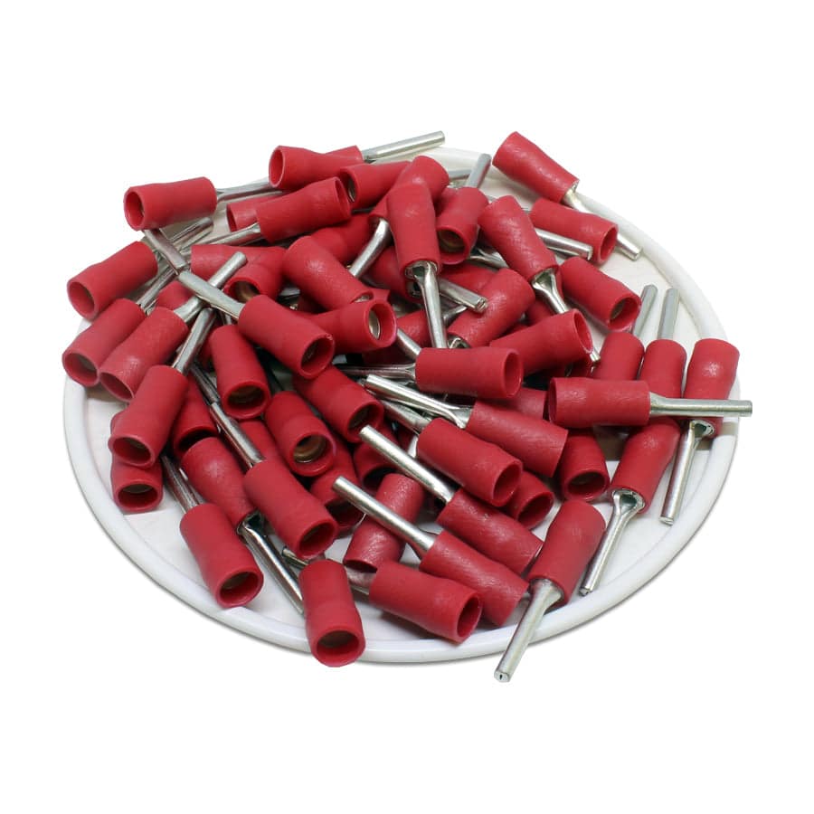 PTD1-12 - Vinyl Insulated Pin Terminals - Double Crimp - 22-16 AWG - Red
