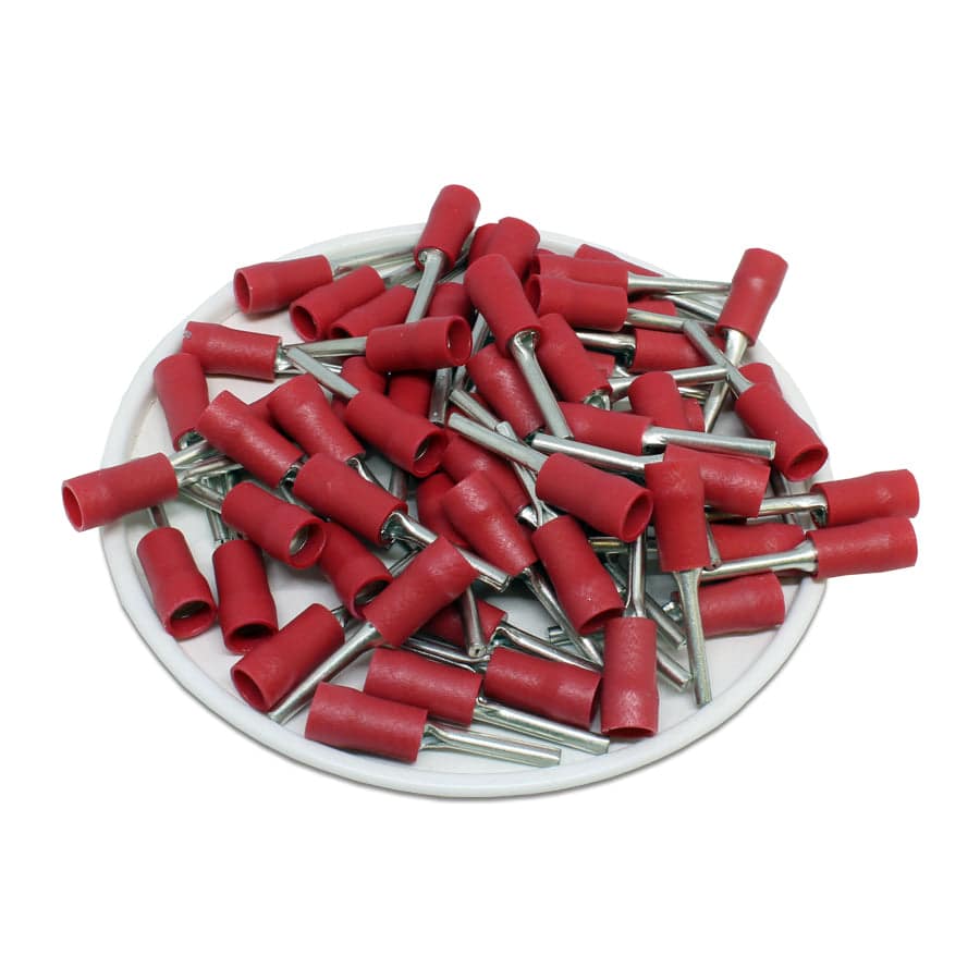 PTD1-13 - Vinyl Insulated Pin Terminals - Double Crimp - 22-16 AWG - Red