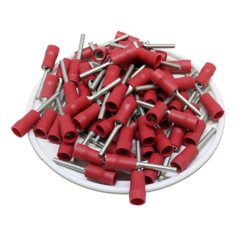 PTD1-14 - Vinyl Insulated Pin Terminals - Double Crimp - 22-16 AWG - Red