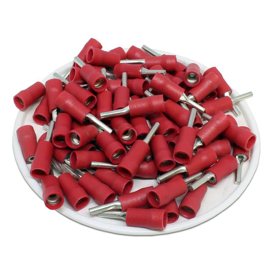PTD1-9 Vinyl Insulated Pin Terminals - Double Crimp - 22-16 AWG - Red