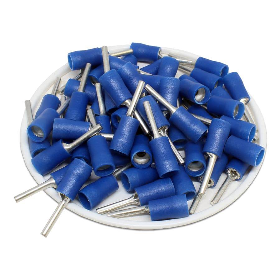PTD2-12 - Vinyl Insulated Pin Terminals - Double Crimp - 16-14 AWG - Blue