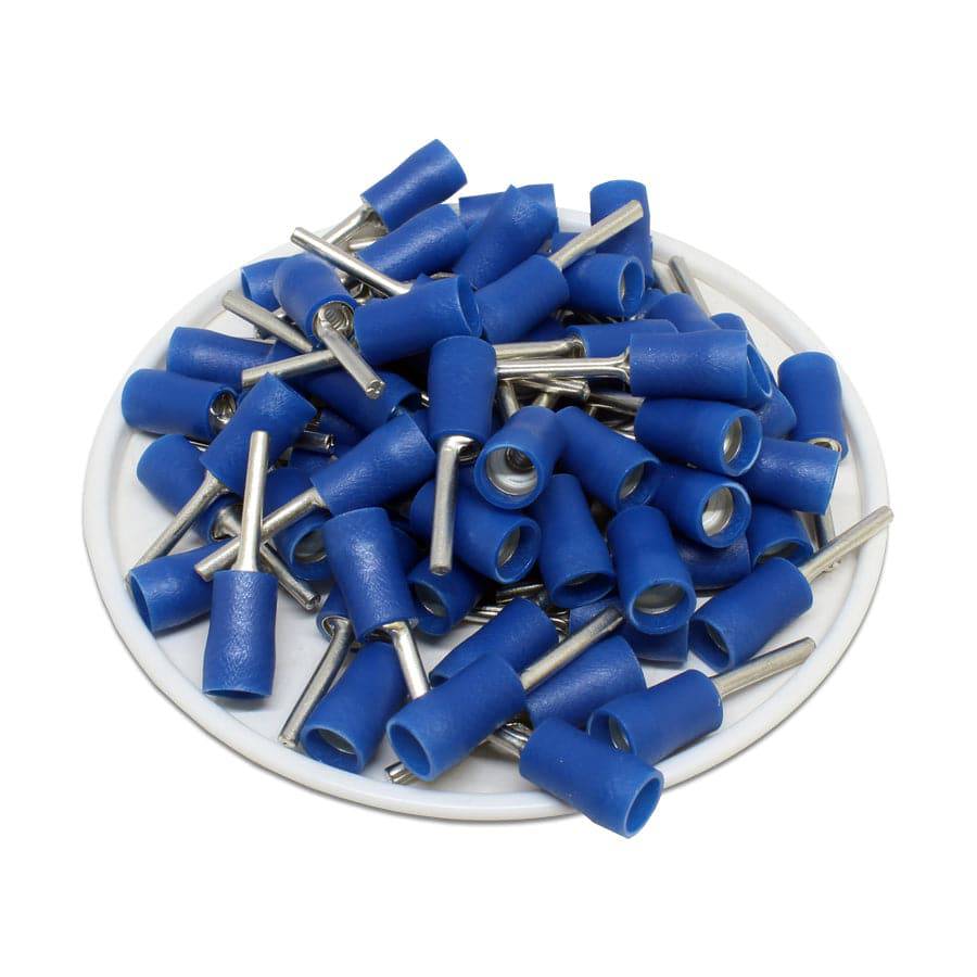 PTD2-13 - Vinyl Insulated Pin Terminals - Double Crimp - 16-14 AWG - Blue