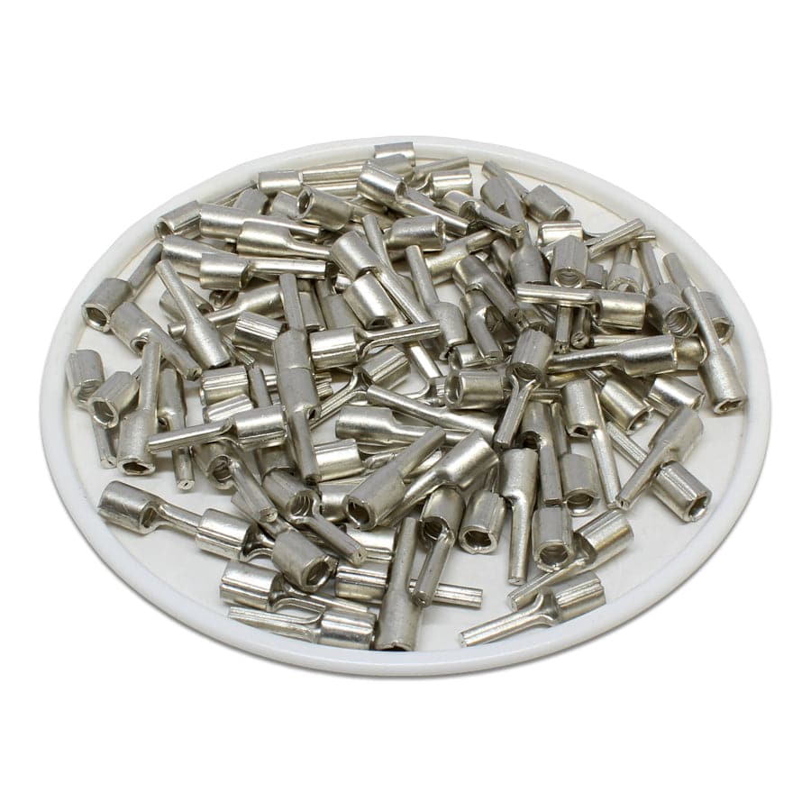 16-14 AWG Non Insulated Pin Terminals, 3/8" Pin, UL Approved, 100 Pieces - PTNB2-9
